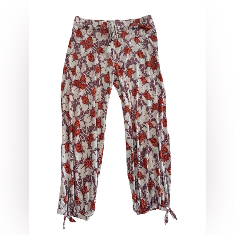 Anthropologie Floral Jogger Pants Ankle Tie Boho Size M